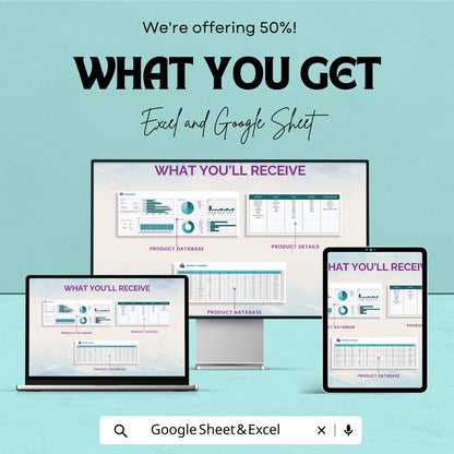 Product Database Template | Business Inventory Tracker | Product Cost Calculator | Data Management Spreadsheet