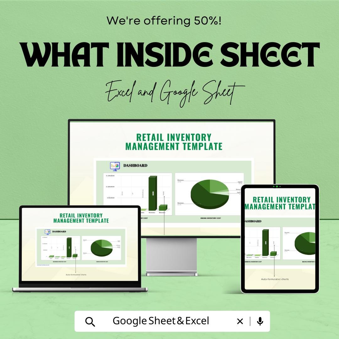 Retail Inventory Management Template  | Store Inventory Tracker | Stock Control Spreadsheet | Small Business Inventory Log