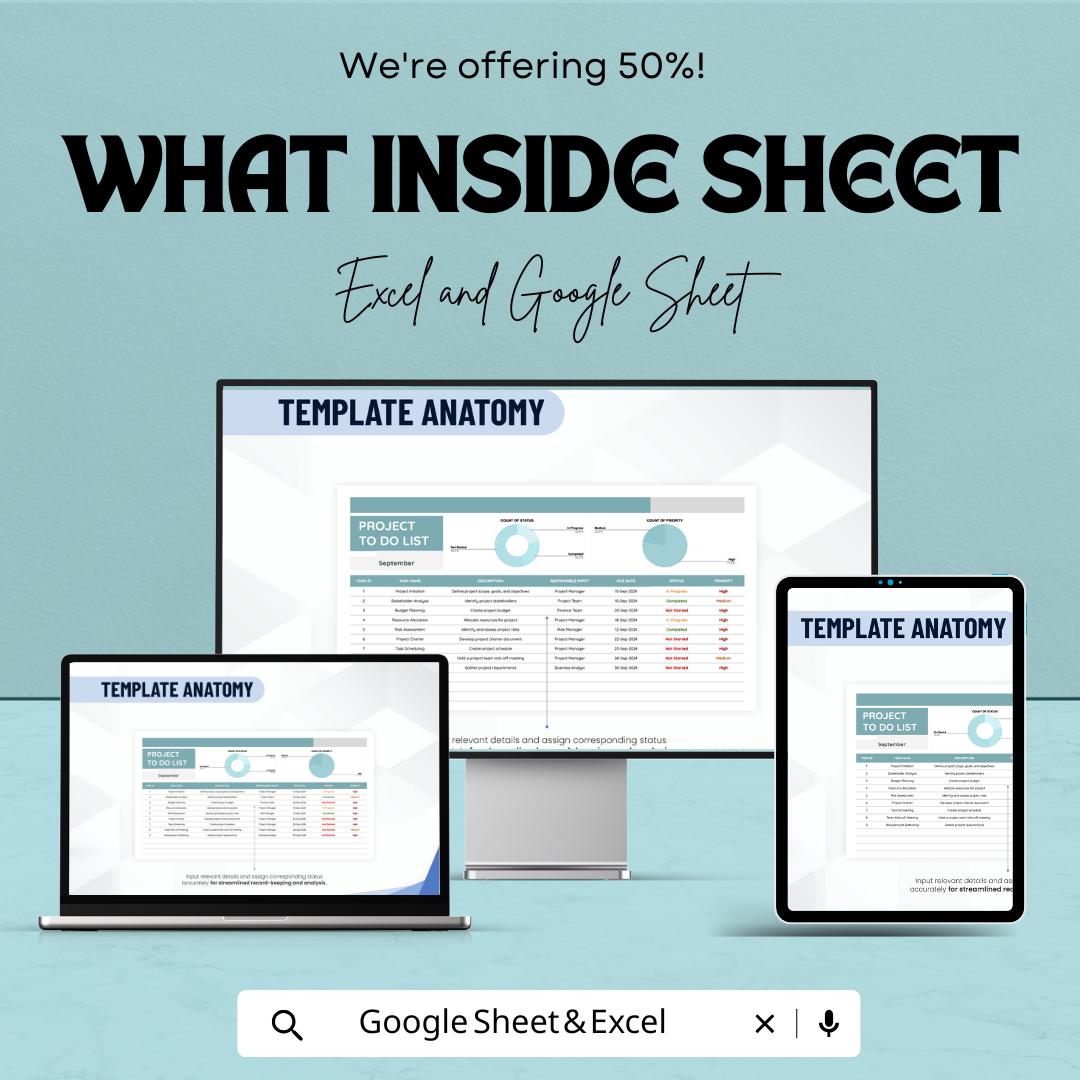 Project To Do List Spreadsheet | Google Sheets & Excel Task Planner | Project Task Tracker Dashboard | Business Productivity Template
