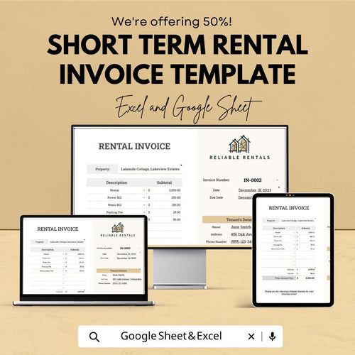 Short Term Rental Invoice Template | Vacation Rental Invoice Spreadsheet | Airbnb Invoice Tracker | Excel & Google Sheets