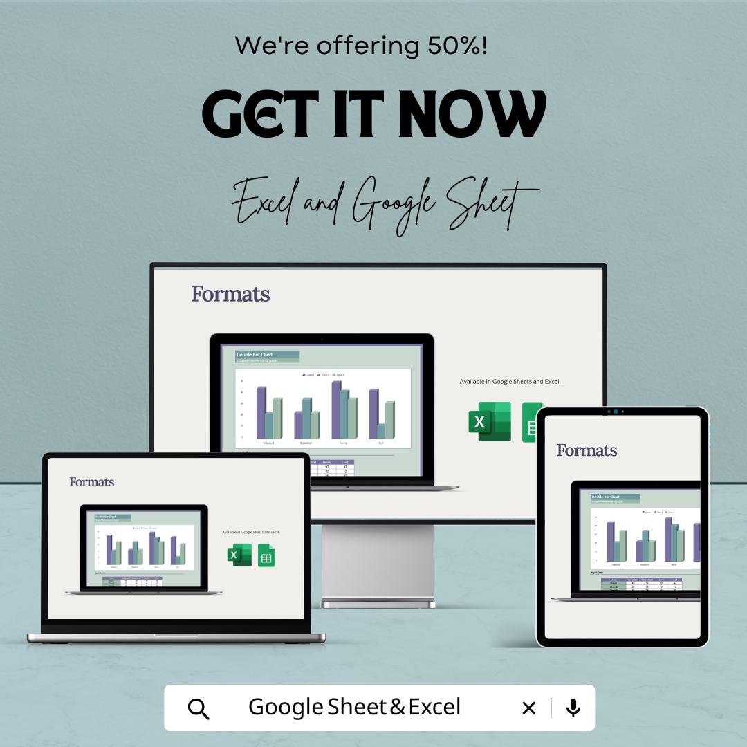 Double Bar Chart Template for Excel & Google Sheets - Visualize and Compare Data