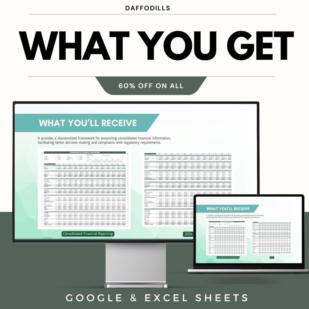 Consolidated Financial Reporting Template, Financial Statement Spreadsheet, Business Finance Report, Google Sheets Excel