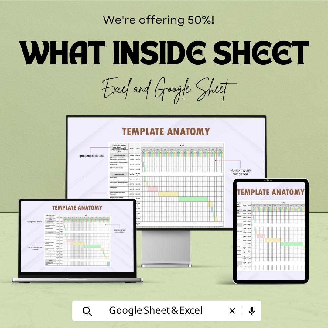 Residential Construction Project Schedule Template | Gantt Chart Builder Planner | Contractor Project Timeline | Build Schedule
