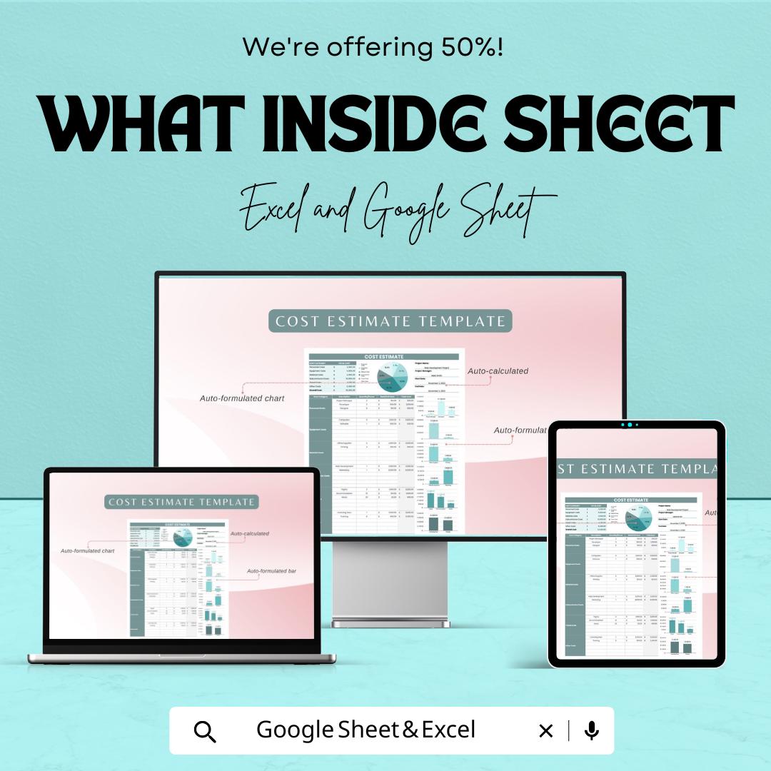 Cost Estimate Sheet - Excel & Google Sheets Template for Project Cost Estimation - 50% Off