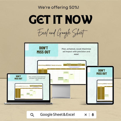 Advertising Weekly Media Schedule Template | Ad Campaign Planner | Media Planning Sheet | Weekly Advertising Calendar | Budget Tracker