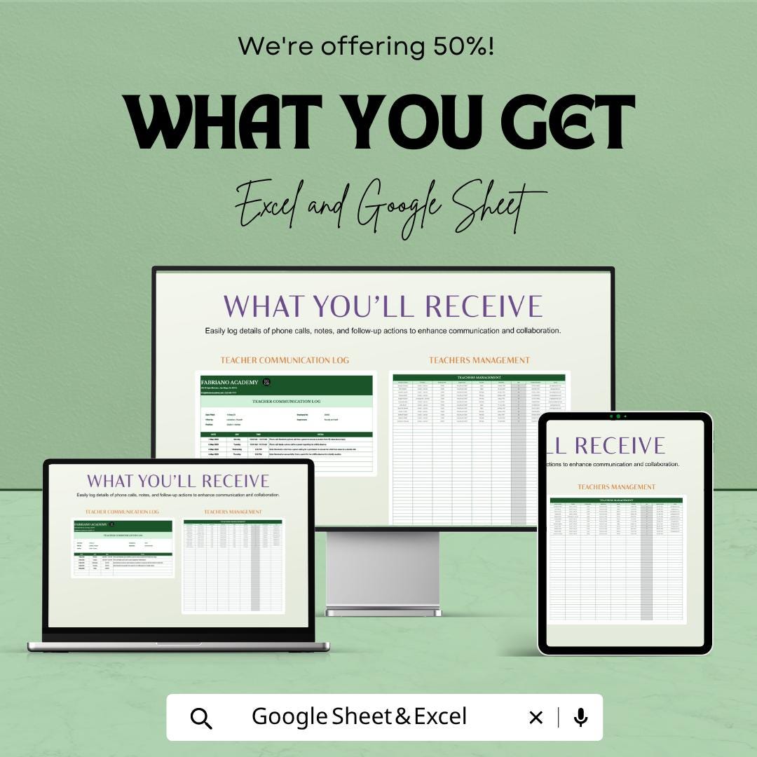 Teacher Communication Log Template | Parent Contact Tracker Spreadsheet | Teacher Communication Record | Excel & Google Sheets Template |