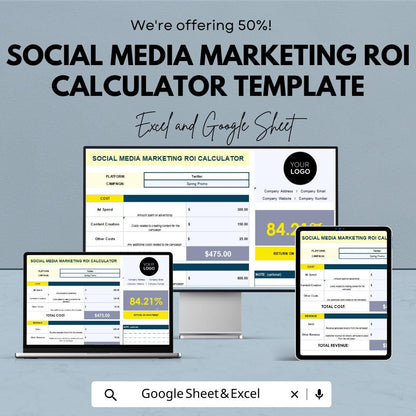 Social Media Marketing ROI Calculator Template | Excel & Google Sheets | Digital Marketing ROI Tracker | Ad Performance Calculator |