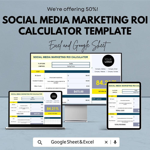 Social Media Marketing ROI Calculator Template | Excel & Google Sheets | Digital Marketing ROI Tracker | Ad Performance Calculator |