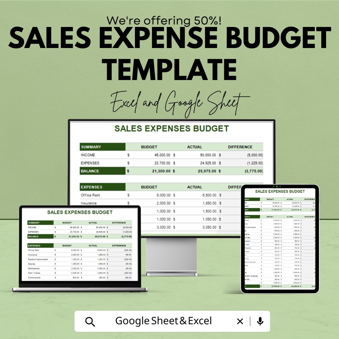 Sales Expense Budget Template | Sales Cost Management Tool | Budget Planning and Analysis Spreadsheet