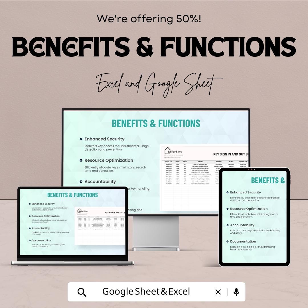 Key Sign In and Out Sheet – Excel and Google Sheet Template | Track Key Usage & Security | 50% Off