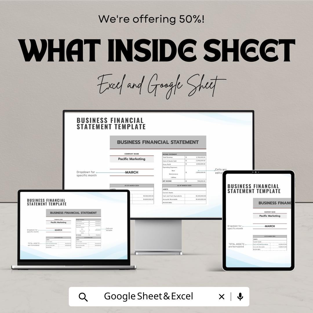 Business Financial Statement Template | Income Statement Balance Sheet Template | Small Business Finance Spreadsheet