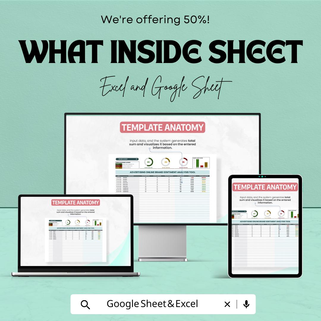 Advertising Online Brand Sentiment Analysis Tool | Sentiment Tracking Spreadsheet | Brand Monitoring Template | Marketing Analytics Tool