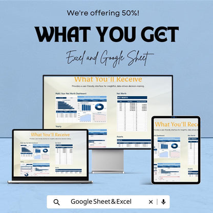 Multi-Year Net Worth Dashboard | Google Sheets Template for Financial Planning | Track Assets, Liabilities, and Net Worth Over Time |