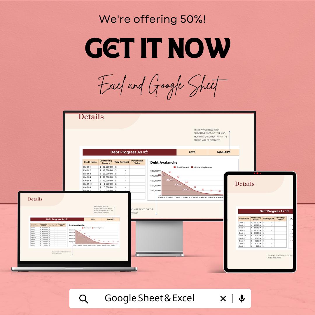 Debt Avalanche Excel Template Sheet | Financial Planning | Budgeting Tool | Debt Repayment Tracker | Google Sheets & Excel Compatible