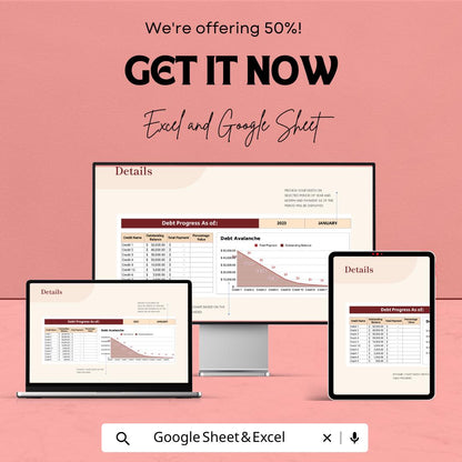 Debt Avalanche Excel Template Sheet | Financial Planning | Budgeting Tool | Debt Repayment Tracker | Google Sheets & Excel Compatible