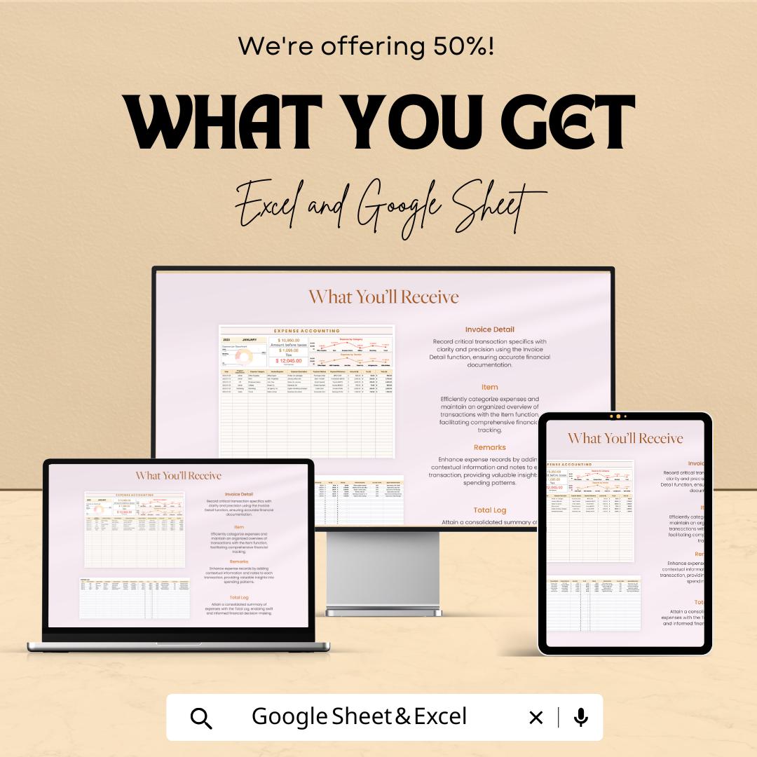 Expense Accounting Template | Excel & Google Sheets | Business Expense Tracker | Monthly Budget Log | Financial Management Spreadsheet