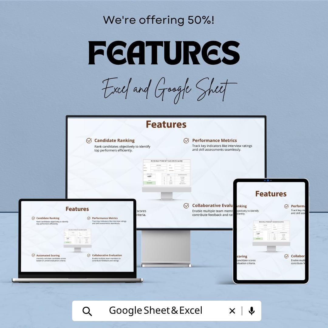Recruitment Scorecard Template | Hiring Evaluation Scorecard | Candidate Assessment Spreadsheet |  Interview Rating Sheet
