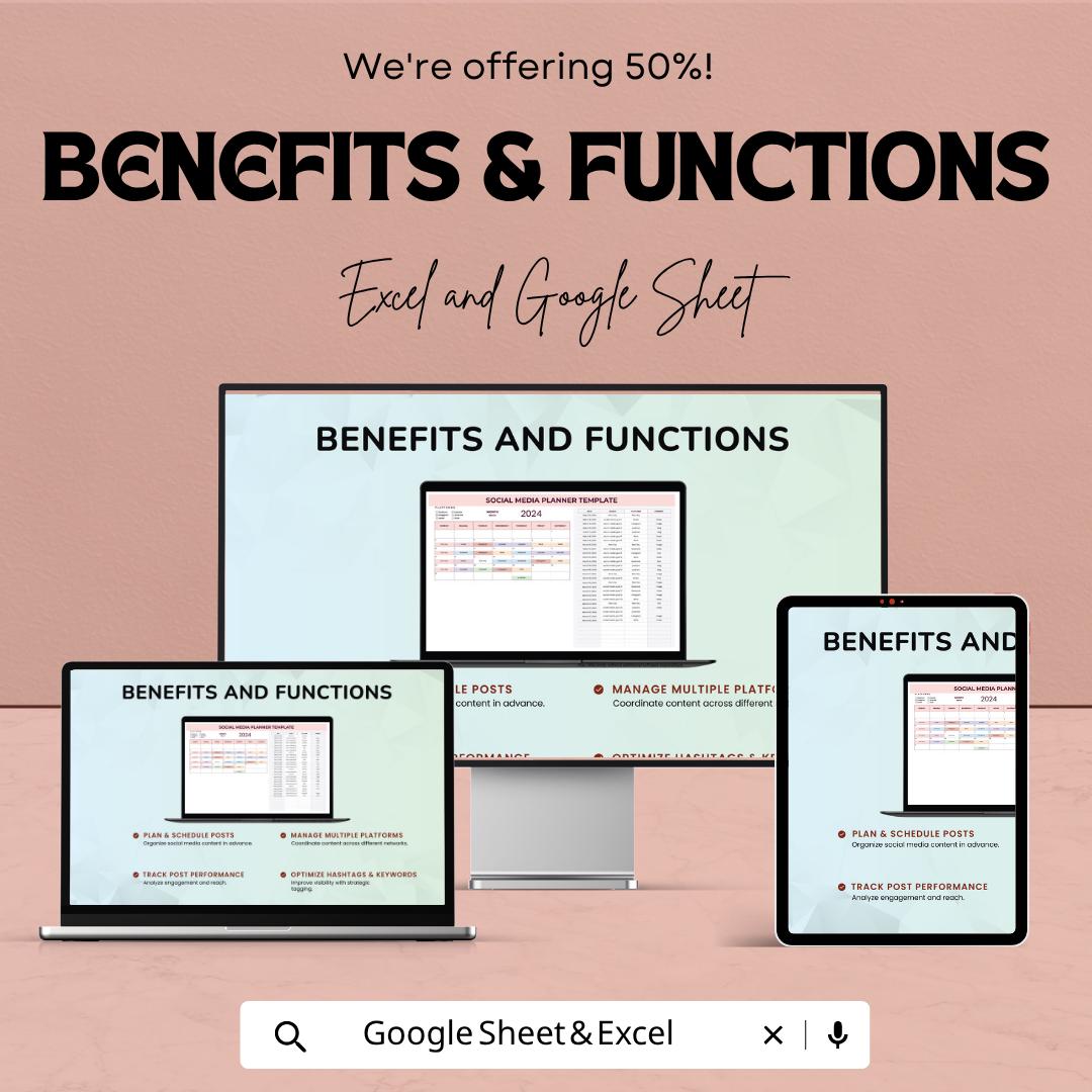 Social Media Planner Template | Content Calendar Spreadsheet | Social Media Tracker | Content Planning Template | Excel & Google Sheets |