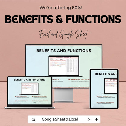 Social Media Planner Template | Content Calendar Spreadsheet | Social Media Tracker | Content Planning Template | Excel & Google Sheets |
