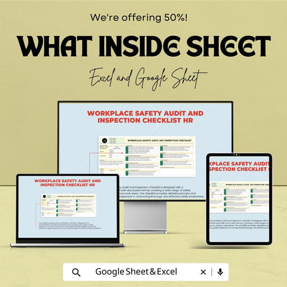 Workplace Safety Audit and Inspection Checklist HR Sheet | Google Sheet Template | Safety Management | Workplace Compliance |