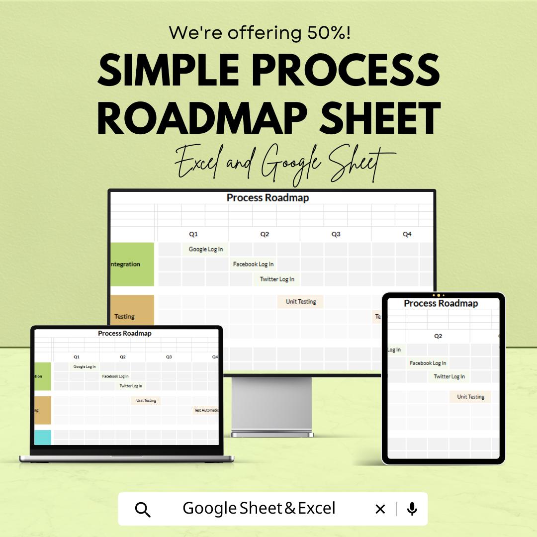 Simple Process Roadmap Sheet | Excel and Google Sheets Template | Project Planning & Task Management