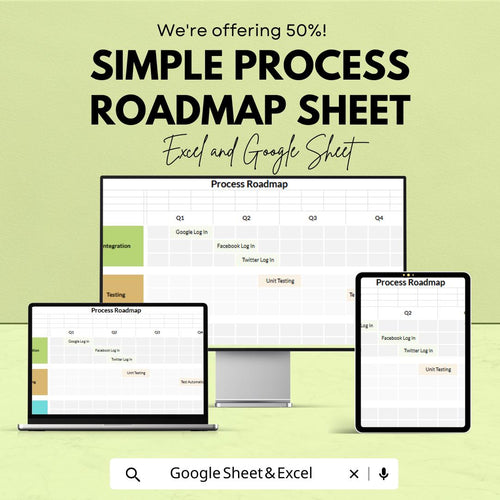 Simple Process Roadmap Sheet | Excel and Google Sheets Template | Project Planning & Task Management