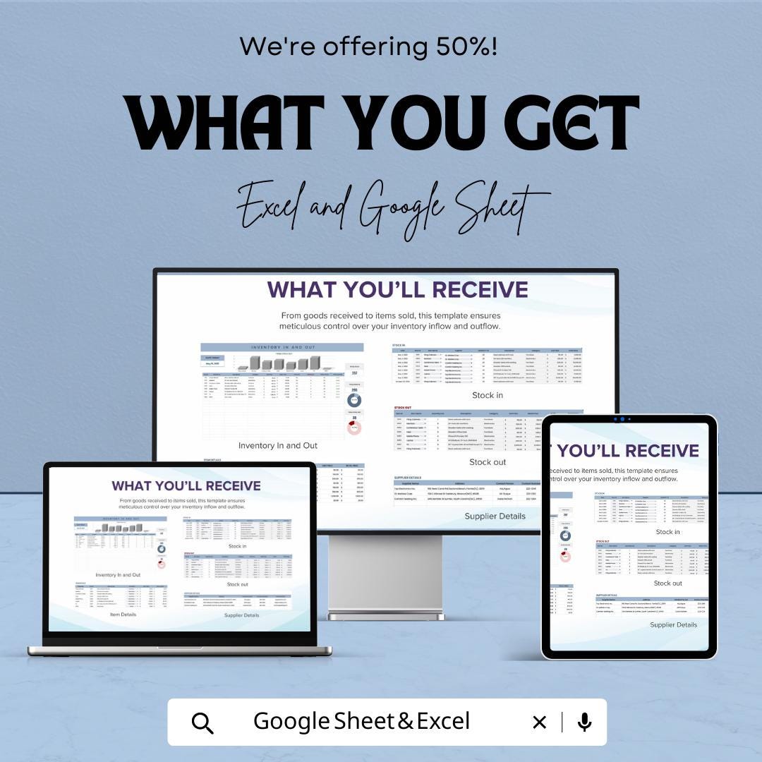 Inventory In and Out Template | Stock In Stock Out Spreadsheet | Excel & Google Sheets Inventory Tracker | Inventory Movement Log