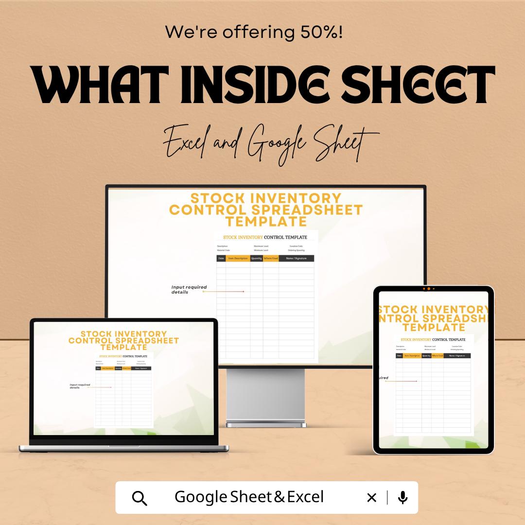 Stock Inventory Control Spreadsheet Template | Inventory Management Tracker | Stock Control Log | Warehouse Inventory Sheet