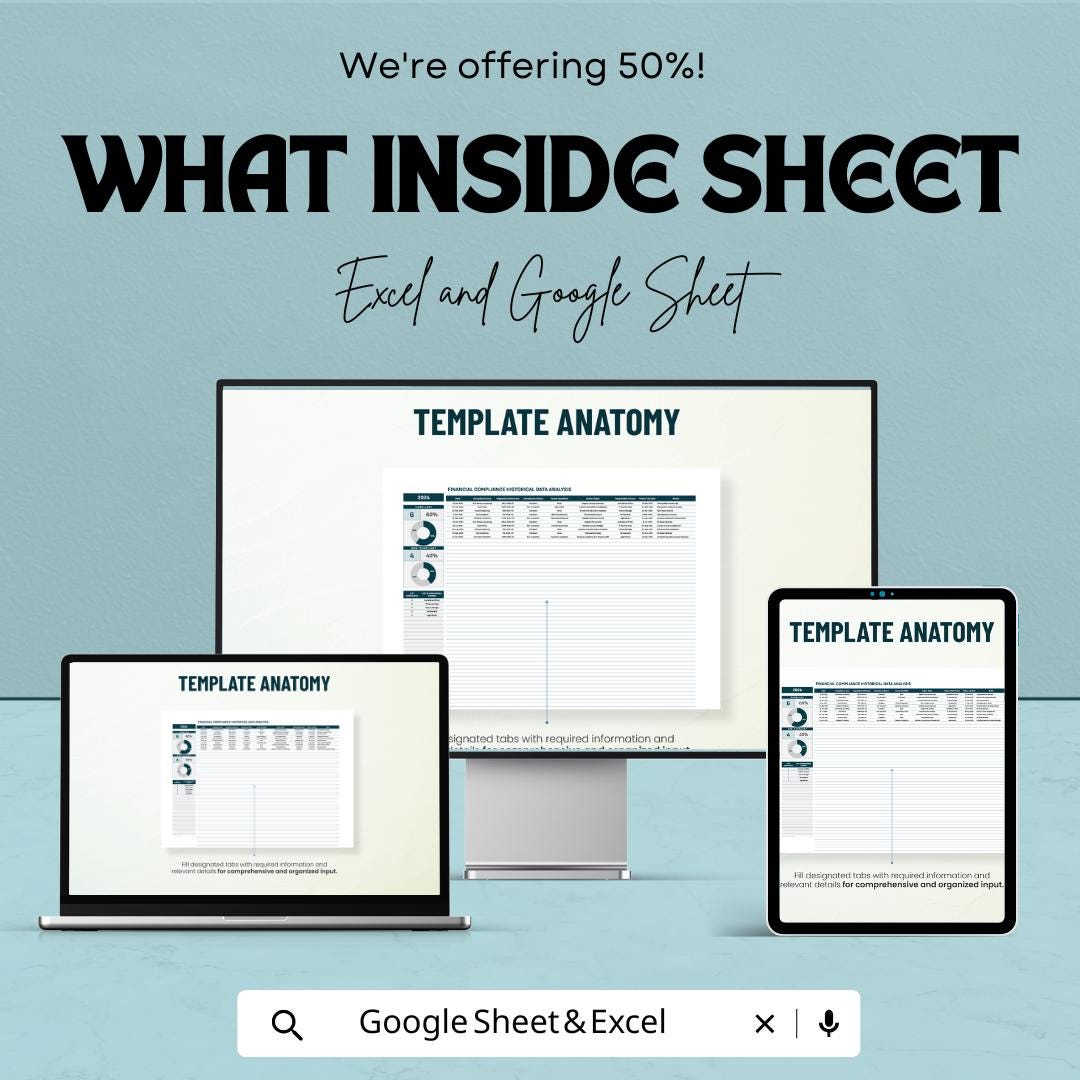 Financial Compliance Historical Data Analysis Template | Audit Review Spreadsheet | Data Monitoring Tool