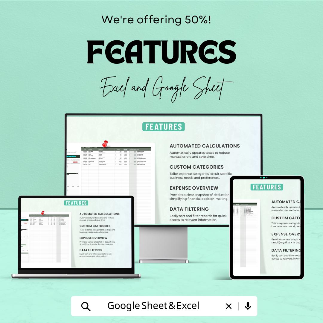 50% OFF - Administration Tax Deduction Tracker Sheet - Excel & Google Sheets | Manage Tax Deductions and Expenses | Tax Filing Template |