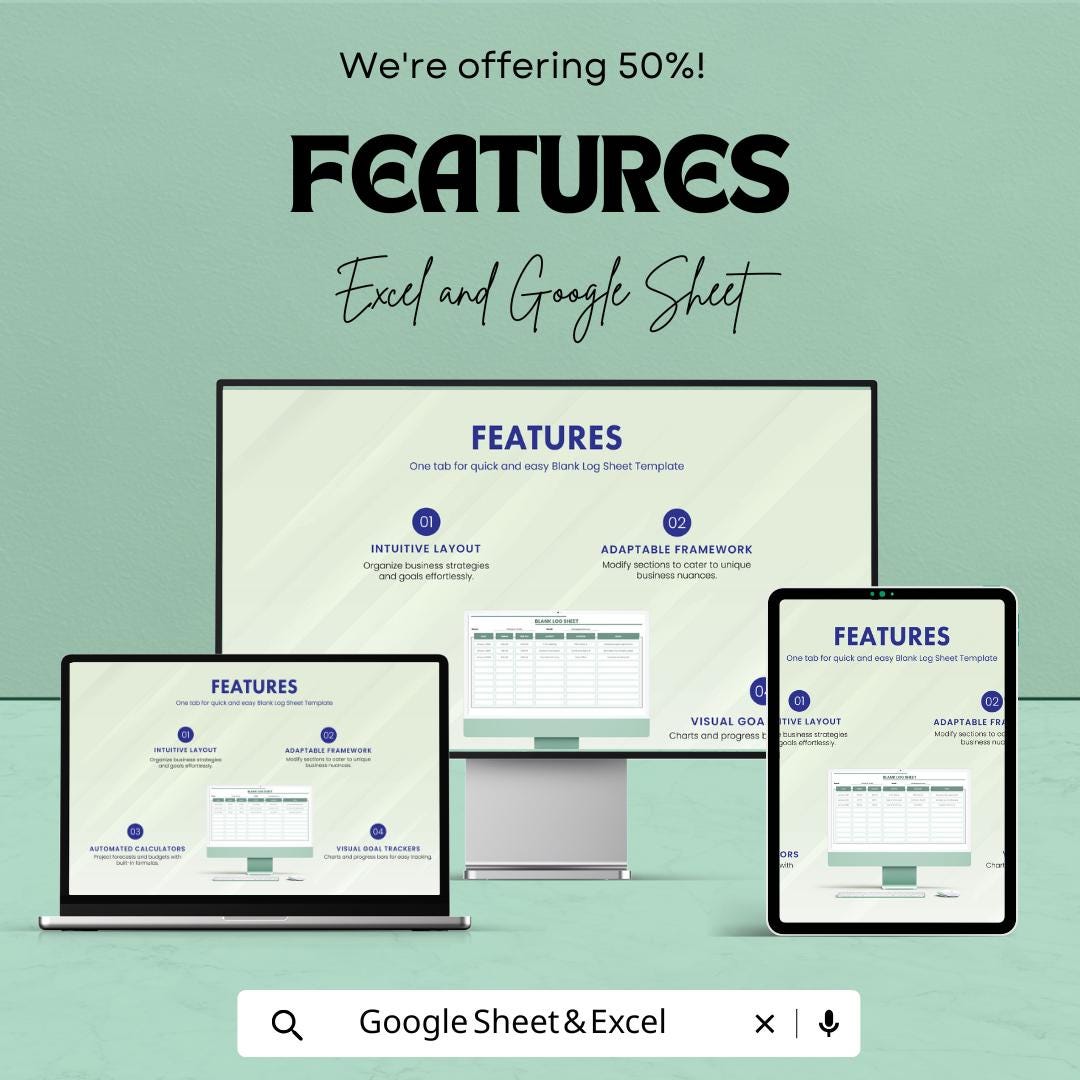 Blank Log Sheet Template | Excel and Google Sheet | Time Tracker for Meetings & Activities | Easy to Use | Instant Download