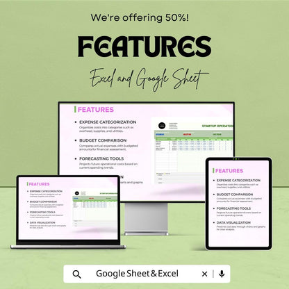 Startup Operations Cost Analysis Template | Monthly Operating Budget | Startup Financial Planning Spreadsheet