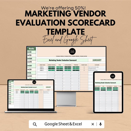 Marketing Vendor Evaluation Template | Vendor Scorecard Spreadsheet | Supplier Evaluation Matrix | Vendor Comparison Sheet
