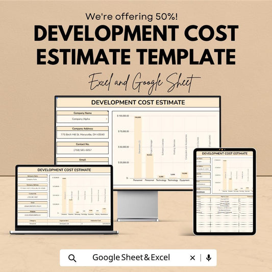 Development Cost Estimate Template | Project Budget Spreadsheet | Construction Cost Calculator | Excel & Google Sheets | Business Budget