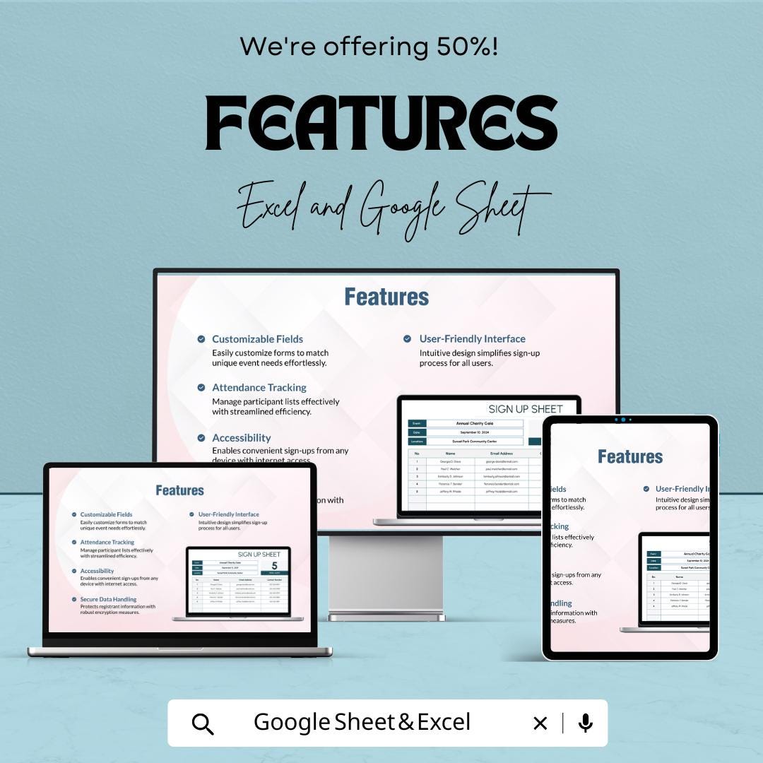 Event Sign Up Sheet Template | Event Registration Form | Attendance Tracker | Excel & Google Sheets
