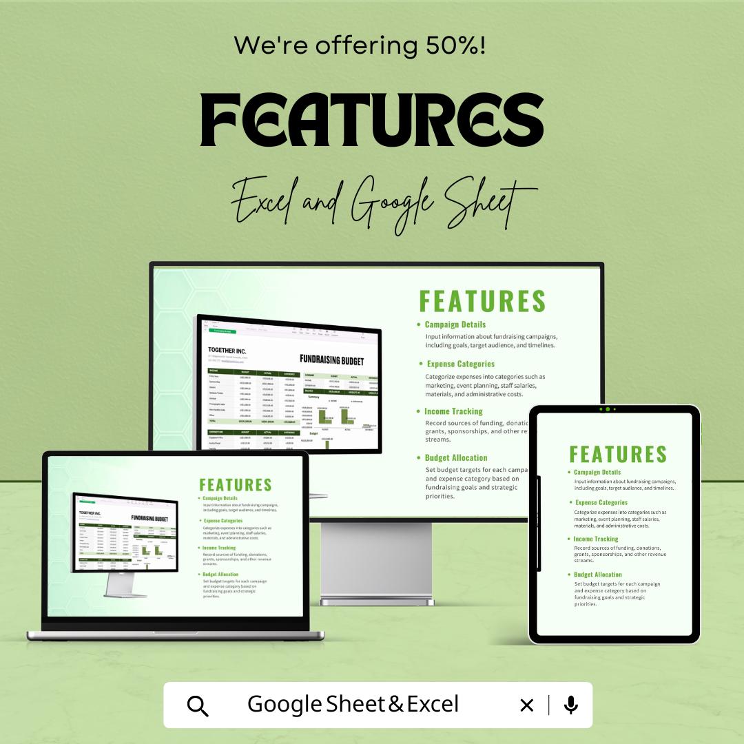 Fundraising Budget Template | Excel & Google Sheets | Nonprofit Budget Planner | Donation and Expense Tracker