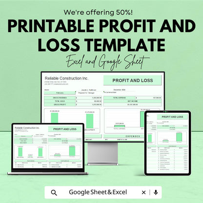 Printable Profit and Loss Template | Income and Expense Tracker | Business Finance Tracker | Monthly Profit Loss Sheet