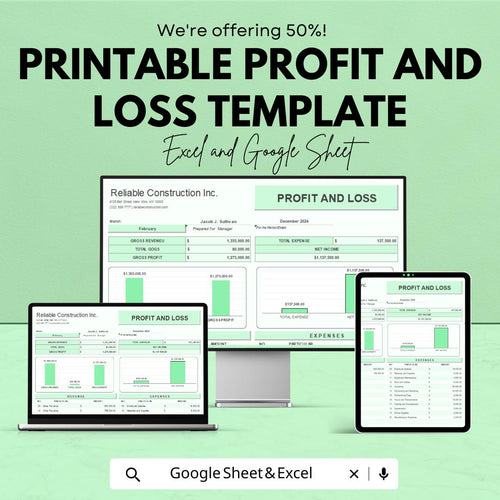 Printable Profit and Loss Template | Income and Expense Tracker | Business Finance Tracker | Monthly Profit Loss Sheet