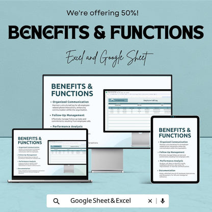 Employee Call Log Template | HR Communication Tracker | Staff Call Record Sheet | Excel & Google Sheets | Employee Interaction Log