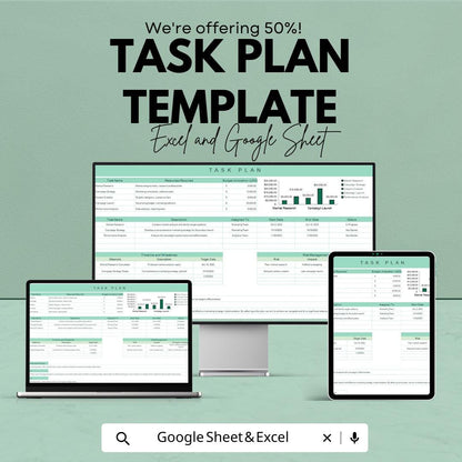 Task Plan Template | Project Management Planner | Editable Task Tracker | Digital Work Plan | Productivity Spreadsheet