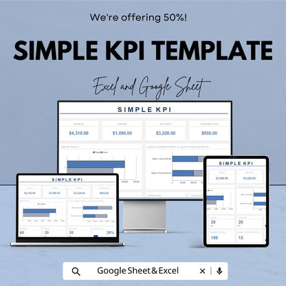 Simple KPI Template | KPI Dashboard Spreadsheet | Excel and Google Sheets KPI Tracker | Business Metrics Template | Revenue Expense