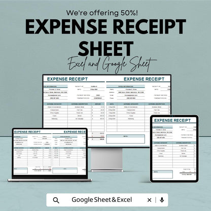 Expense Receipt Sheet | Excel & Google Sheet | Track Expenses, Payments, and Budgets | Customizable Financial Template