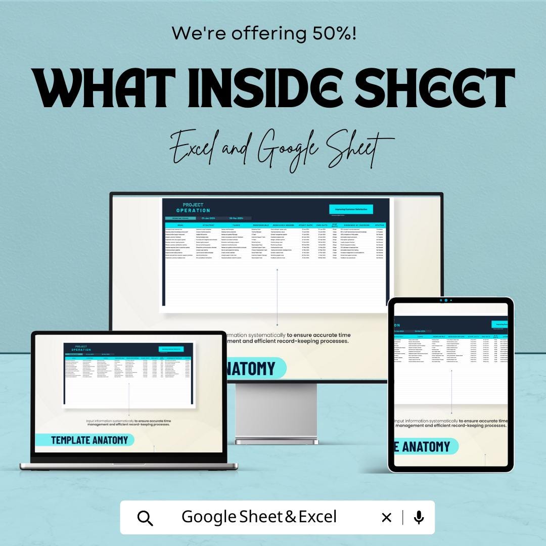 Project Operation Template, Project Management Excel Sheet, Operations Tracker, Google Sheets Project Planner, Task Timeline Dashboard