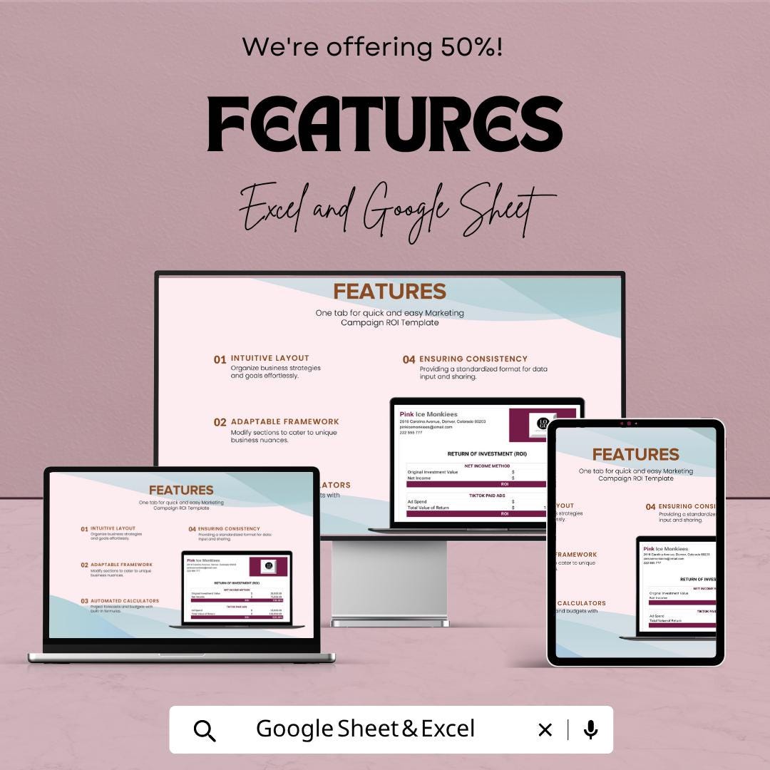 Marketing Campaign ROI Template | ROI Calculator Spreadsheet | Ad Spend Tracker | Marketing Analytics Template | Business ROI Sheet