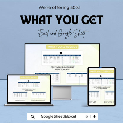 Startup Equipment Maintenance Log Template | Excel & Google Sheets | Equipment Tracking Spreadsheet | Maintenance Record System