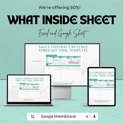 Sales Contract Revenue Forecast Tool Template | Revenue Forecast Google Sheets | Contract Tracking Spreadsheet | Sales Projection Template |