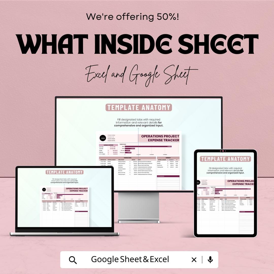 Operations Project Expense Tracker Sheet | Excel & Google Sheet Template for Budget Management | Financial Planning Tool | Project Cost