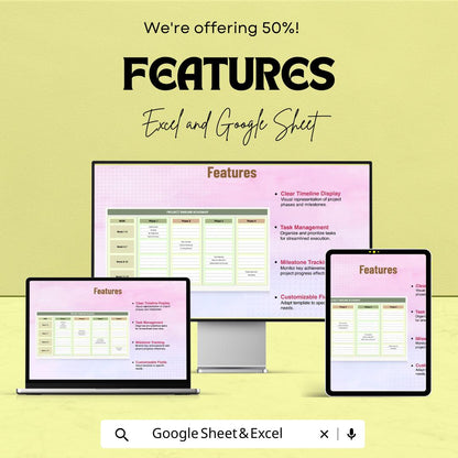 Simple Project Timeline Roadmap Sheet - Excel & Google Sheets - Track Project Phases, Tasks, Milestones - Project Management Template