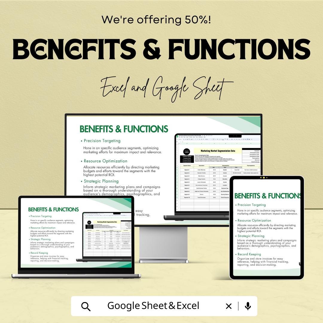 Marketing Market Segmentation Data Template | Customer Segmentation Spreadsheet | Audience Profiling Template | Excel Market Segmentation
