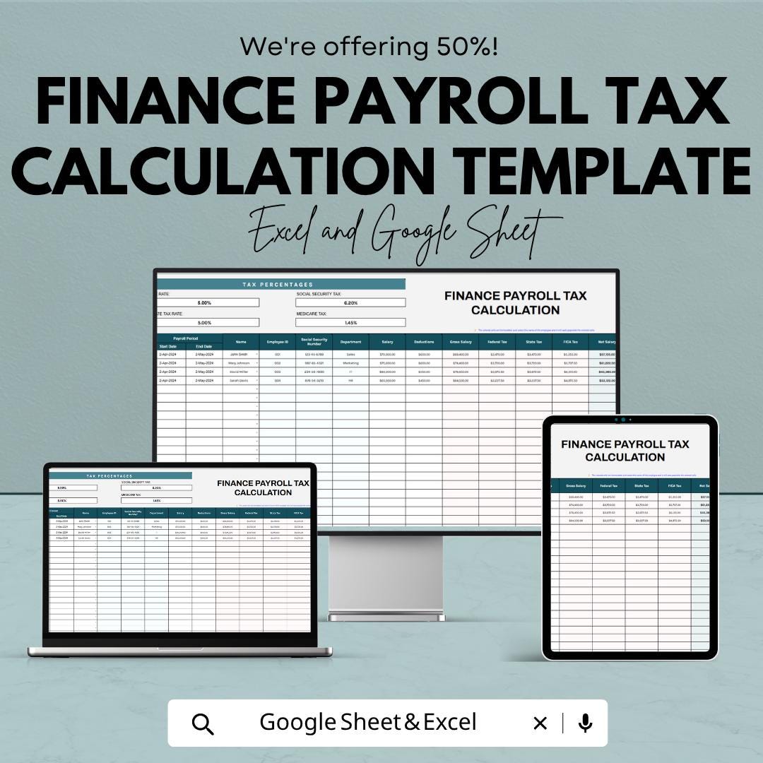 Finance Payroll Tax Template | Payroll Tax Calculator Spreadsheet | Employee Payroll Tracker | Salary Tax Calculation Sheet